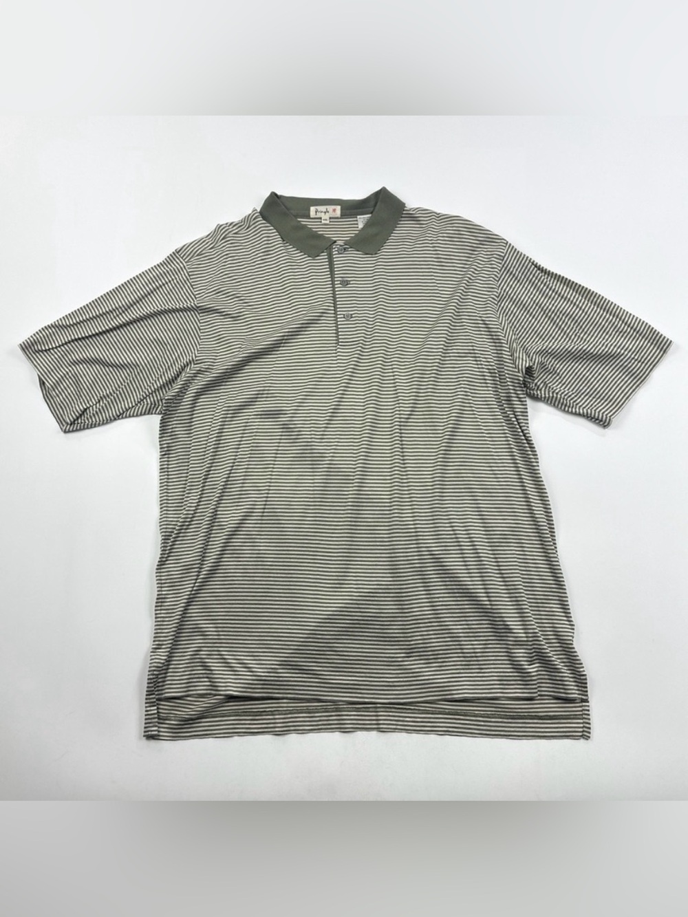 Pringle Mens 2XL XXL Golf Polo Shirt Short Striped Sleeve Green White Casual